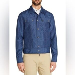 WRK blue linen print trucker jacket NWT